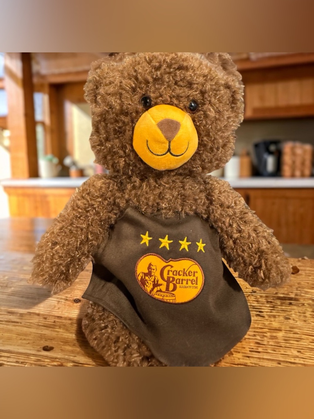 Cracker Barrel Brown and Yellow Plush Bear with Logo Apron